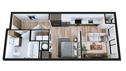 Floor plan for studio, 1 bath, 531 sqft